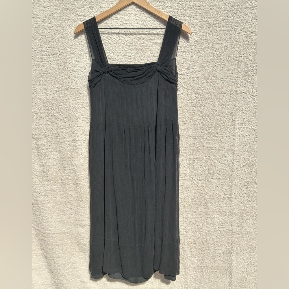 Kenneth Cole New York 100% Silk Black Midi Dress Size 14 Pleated Sleeveless